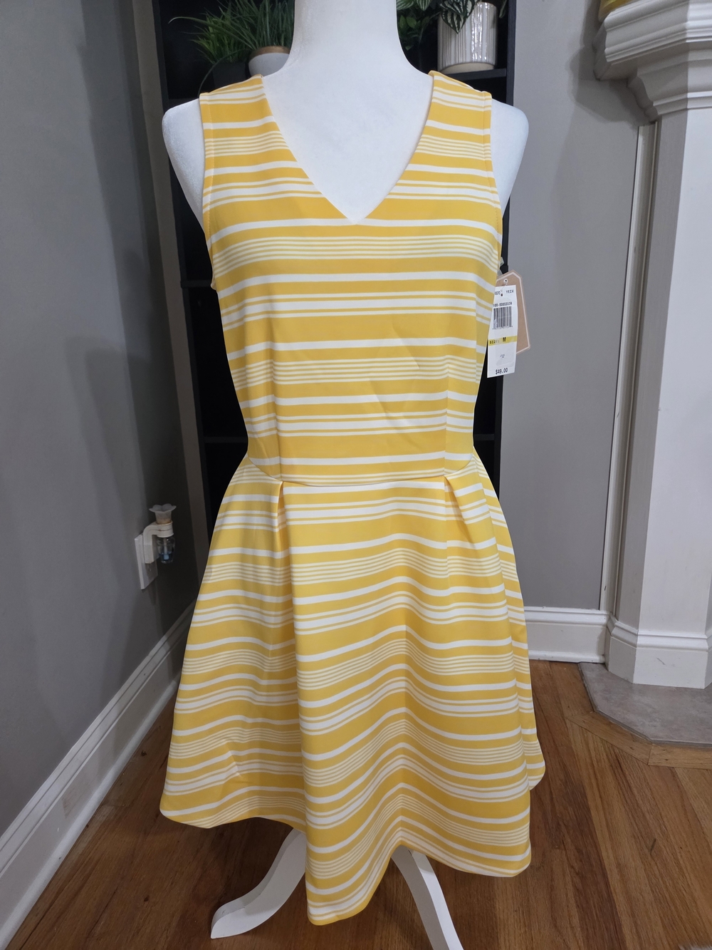 Copper Key Yellow and White Striped Sleeveless Fit-and-Flare Dress